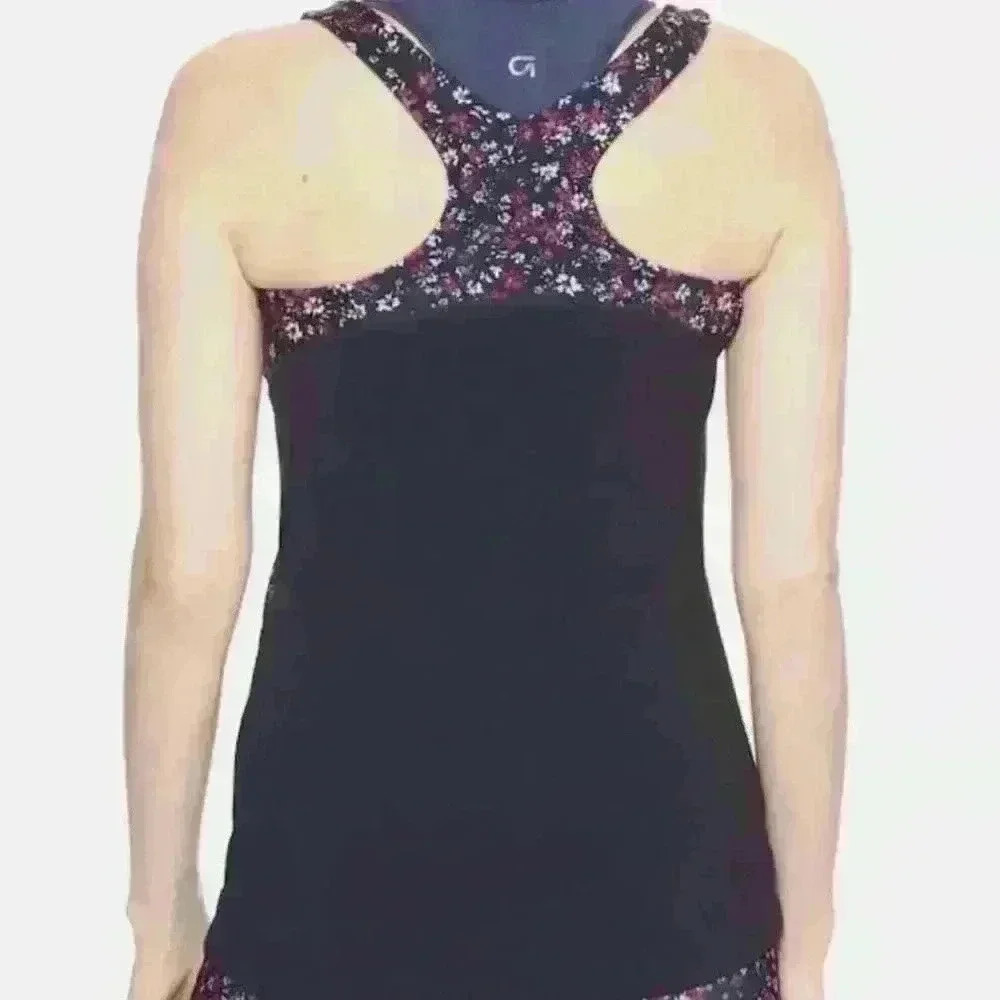 GAP FIT Tank DAISY PRINT Tank Colorblock Racer Back Navy Pink Flower size large - Picture 8 of 9